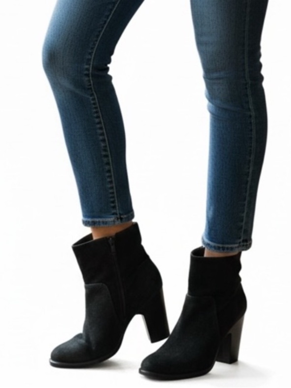 Rag & Bone Black Suede Round Toe Zip Heeled Booties 7.5